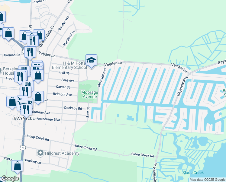 map of restaurants, bars, coffee shops, grocery stores, and more near 90 Storm Jib Court in Berkeley Township