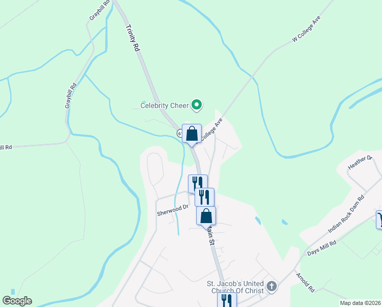 map of restaurants, bars, coffee shops, grocery stores, and more near 1015 Trinity Road in York