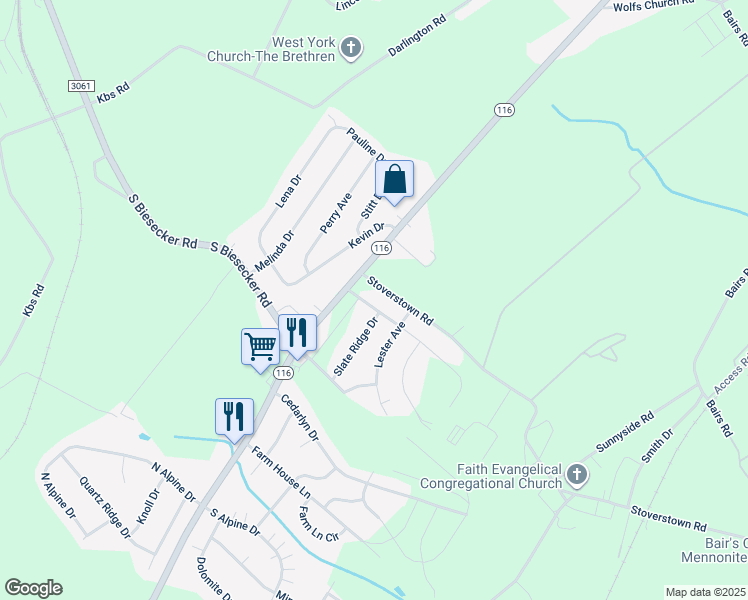 map of restaurants, bars, coffee shops, grocery stores, and more near 29 Pine Springs Boulevard in York
