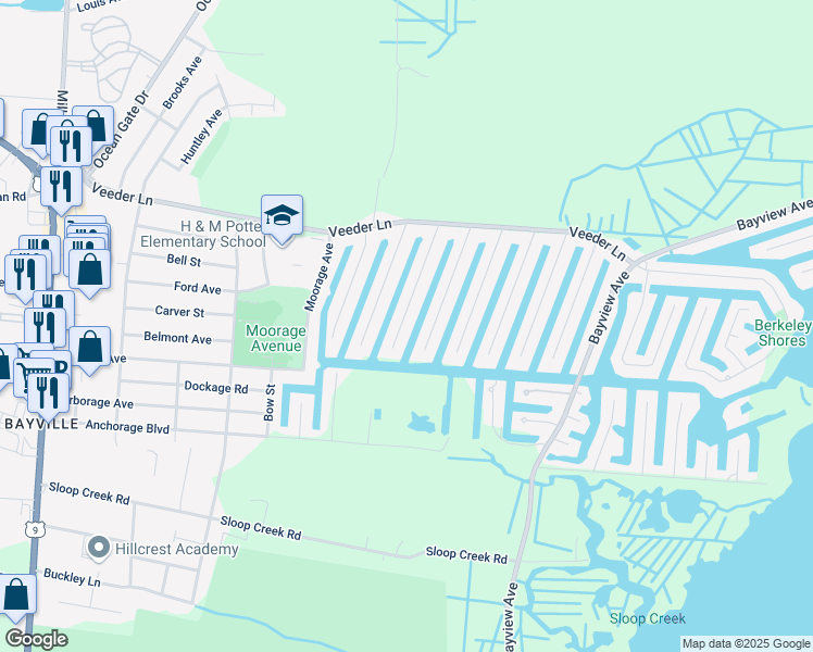 map of restaurants, bars, coffee shops, grocery stores, and more near 87 Spinnaker Court in Berkeley Township