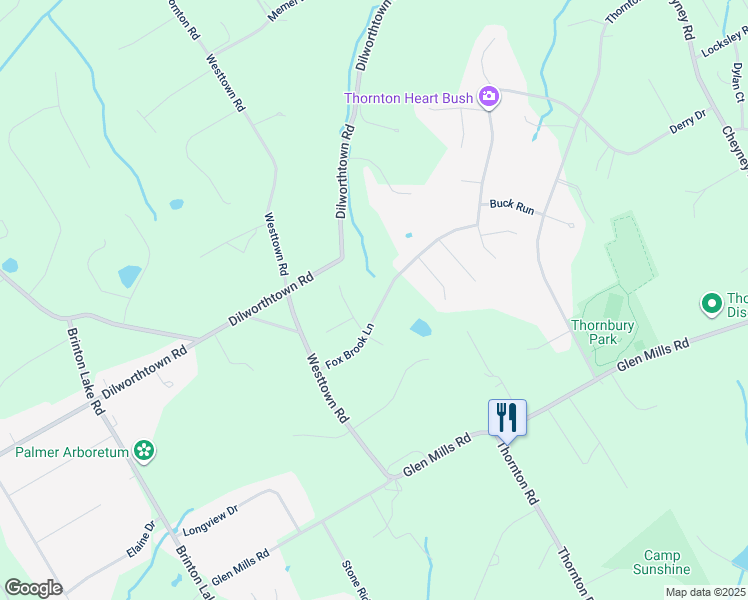 map of restaurants, bars, coffee shops, grocery stores, and more near 27 Fox Brook Lane in Delaware County