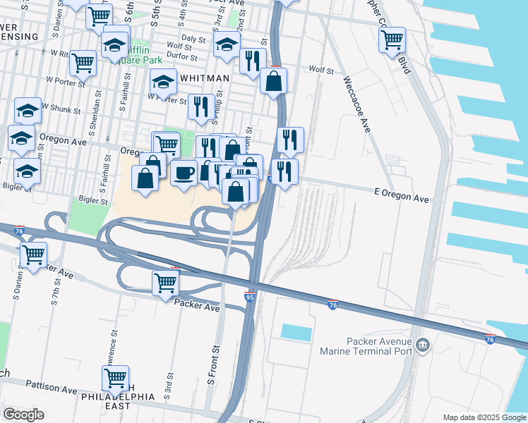 map of restaurants, bars, coffee shops, grocery stores, and more near in Philadelphia