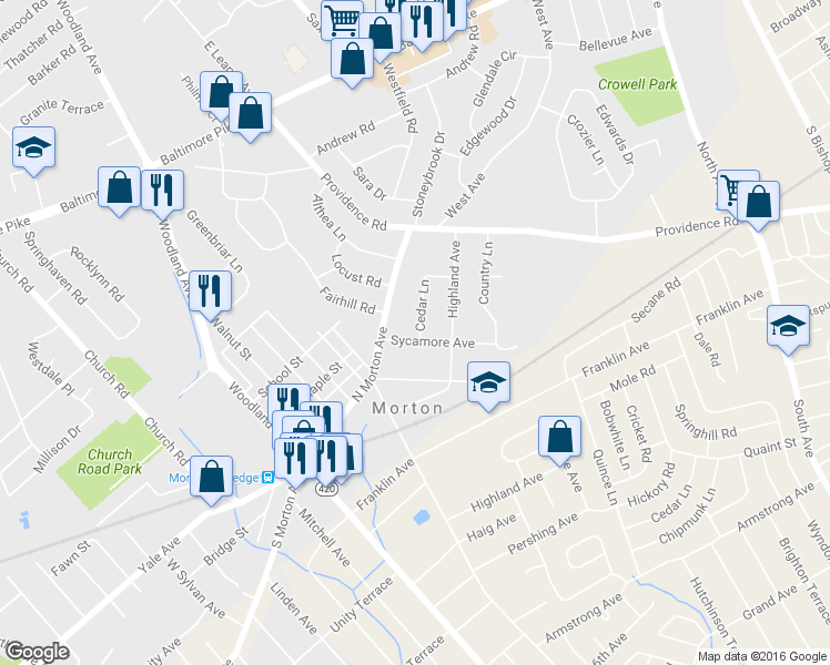 map of restaurants, bars, coffee shops, grocery stores, and more near 608 Cedar Lane in Morton