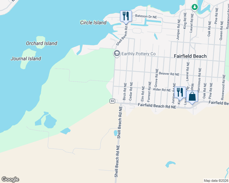 map of restaurants, bars, coffee shops, grocery stores, and more near 13090 Shell Beach Road Northeast in Thornville