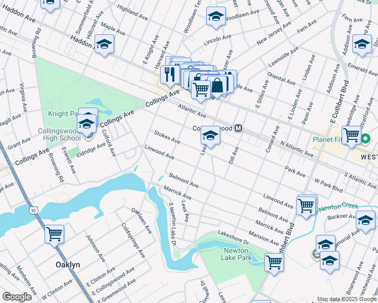 map of restaurants, bars, coffee shops, grocery stores, and more near 726 Stokes Avenue in Collingswood