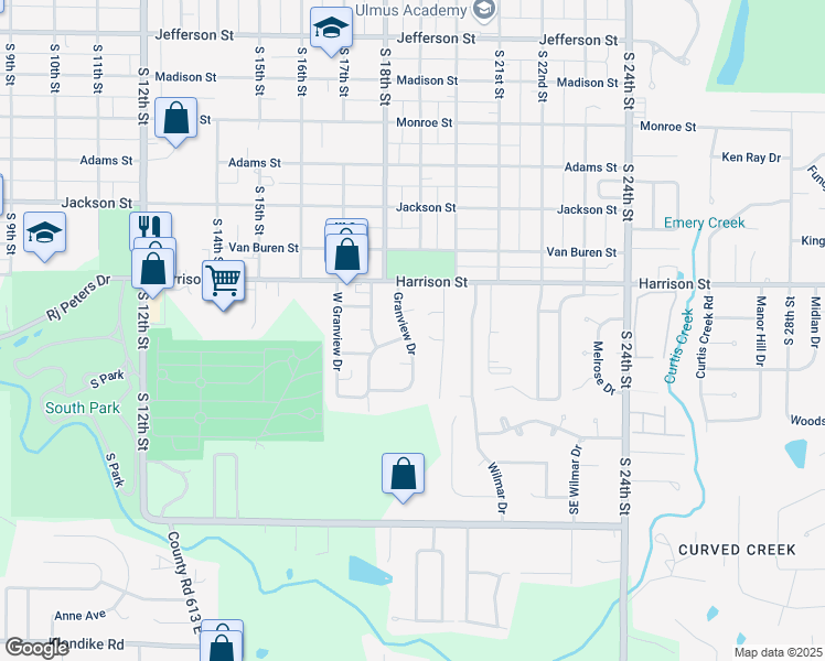 map of restaurants, bars, coffee shops, grocery stores, and more near 1607 Granview Drive in Quincy