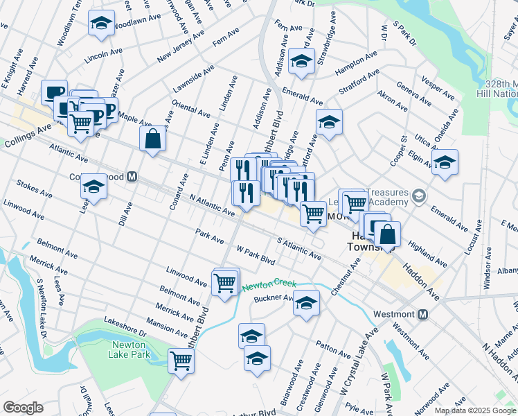 map of restaurants, bars, coffee shops, grocery stores, and more near 9 Lindisfarne Avenue in Collingswood