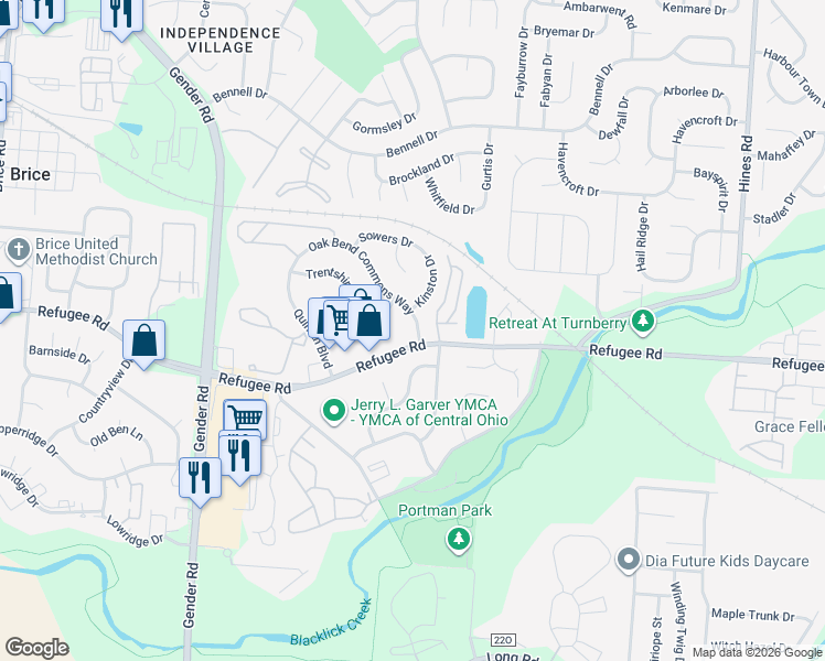 map of restaurants, bars, coffee shops, grocery stores, and more near 3487 Oak Bend Boulevard in Canal Winchester