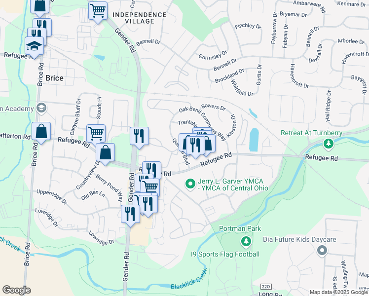 map of restaurants, bars, coffee shops, grocery stores, and more near 3485 Lockland Court in Canal Winchester