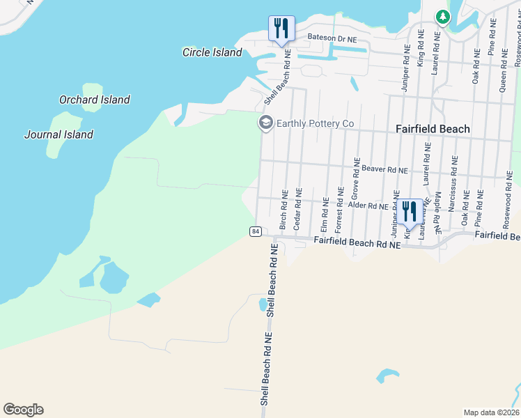 map of restaurants, bars, coffee shops, grocery stores, and more near 13090 Shell Beach Road Northeast in Thornville