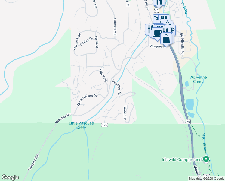 map of restaurants, bars, coffee shops, grocery stores, and more near 688 Vasquez Road in Parshall
