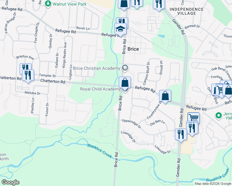 map of restaurants, bars, coffee shops, grocery stores, and more near 3221 Brice Road in Canal Winchester
