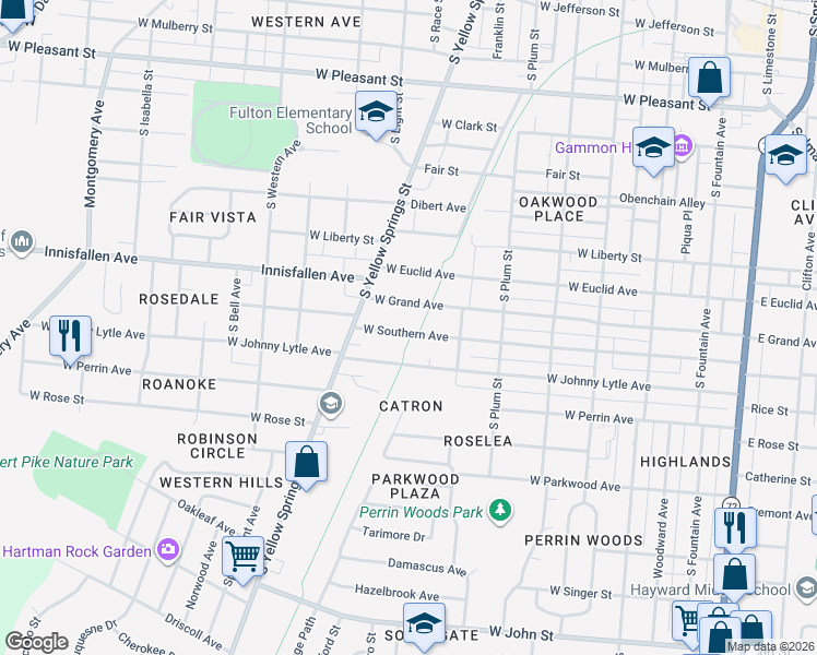 map of restaurants, bars, coffee shops, grocery stores, and more near 608 West Southern Avenue in Springfield