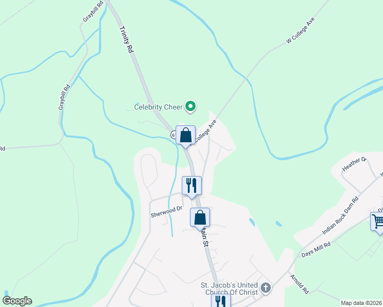map of restaurants, bars, coffee shops, grocery stores, and more near 1015 Trinity Road in York