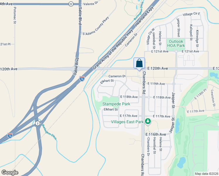 map of restaurants, bars, coffee shops, grocery stores, and more near 14854 East 118th Place in Brighton