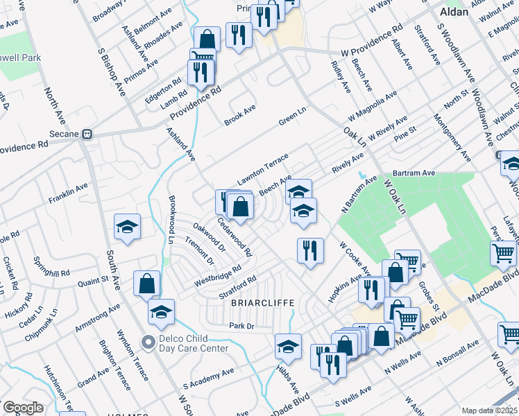 map of restaurants, bars, coffee shops, grocery stores, and more near 921 Poplar Avenue in Glenolden