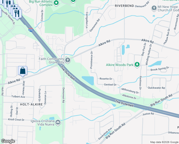 map of restaurants, bars, coffee shops, grocery stores, and more near 2015 Prominence Drive in Grove City