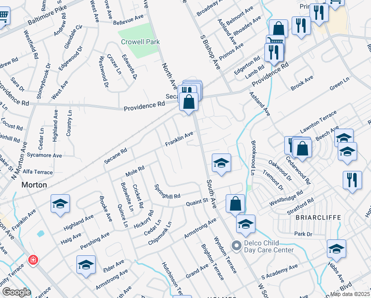 map of restaurants, bars, coffee shops, grocery stores, and more near 923 Greenhouse Drive in Delaware County