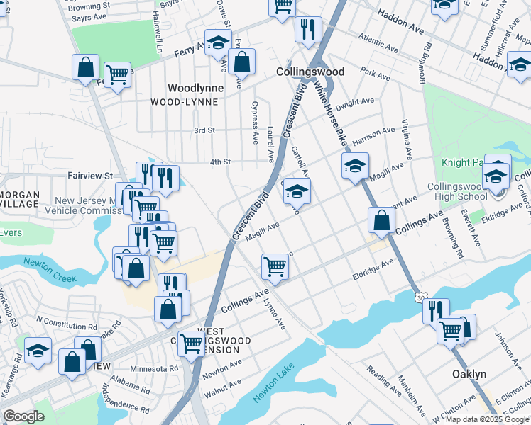 map of restaurants, bars, coffee shops, grocery stores, and more near 312 Taylor Avenue in Oaklyn