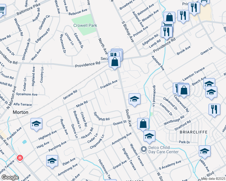 map of restaurants, bars, coffee shops, grocery stores, and more near 923 Greenhouse Drive in Delaware County