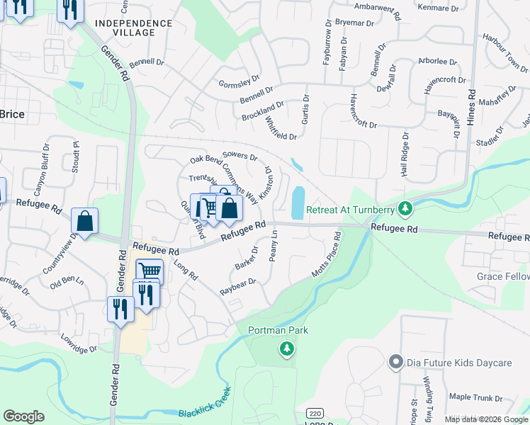 map of restaurants, bars, coffee shops, grocery stores, and more near 6900 Refugee Road in Canal Winchester