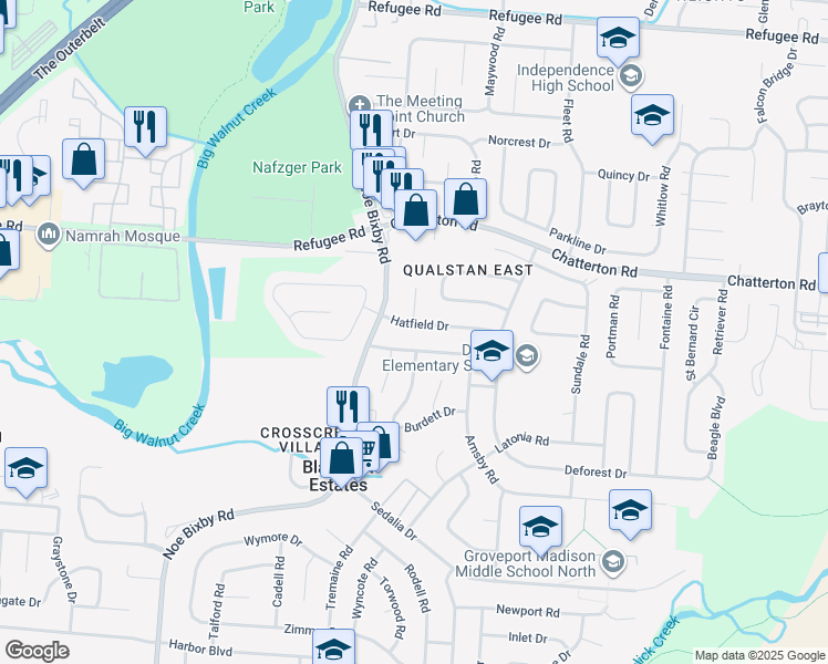 map of restaurants, bars, coffee shops, grocery stores, and more near 5122 Benham Drive in Columbus