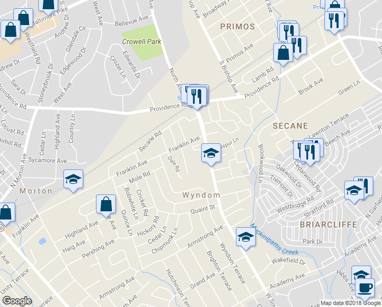 map of restaurants, bars, coffee shops, grocery stores, and more near 925 Greenhouse Drive in Delaware County