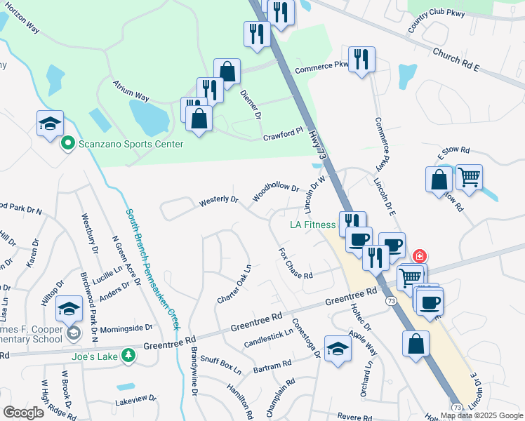 map of restaurants, bars, coffee shops, grocery stores, and more near 2016 Raven's Row in Marlton