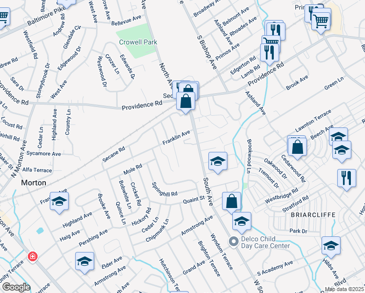 map of restaurants, bars, coffee shops, grocery stores, and more near 925 Greenhouse Drive in Delaware County