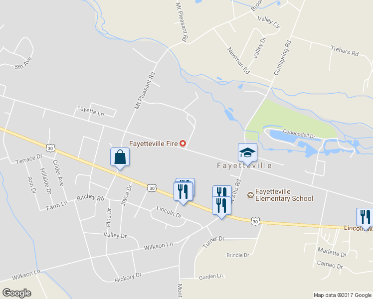 map of restaurants, bars, coffee shops, grocery stores, and more near 97 West Main Street in Fayetteville