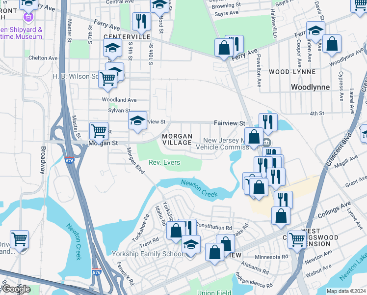 map of restaurants, bars, coffee shops, grocery stores, and more near 1130 Lakeshore Drive in Camden