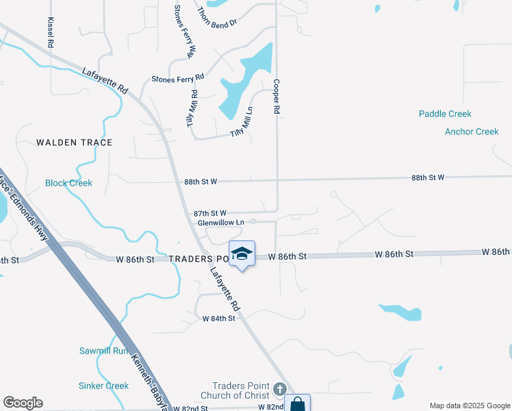 map of restaurants, bars, coffee shops, grocery stores, and more near 8252 87th Street West in Indianapolis