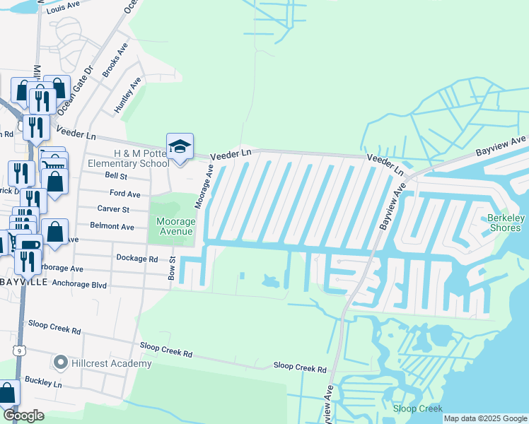 map of restaurants, bars, coffee shops, grocery stores, and more near 87 Spinnaker Court in Berkeley Township