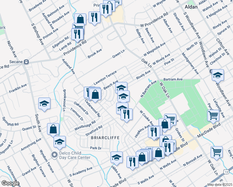 map of restaurants, bars, coffee shops, grocery stores, and more near 926 Maple Avenue in Glenolden