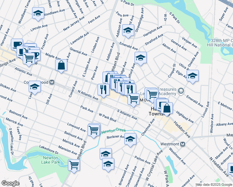 map of restaurants, bars, coffee shops, grocery stores, and more near 12 Haddon Avenue in Haddon Township