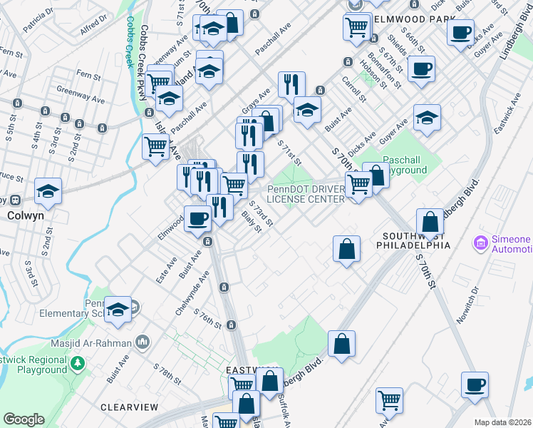 map of restaurants, bars, coffee shops, grocery stores, and more near 2637 Bialy Street in Philadelphia