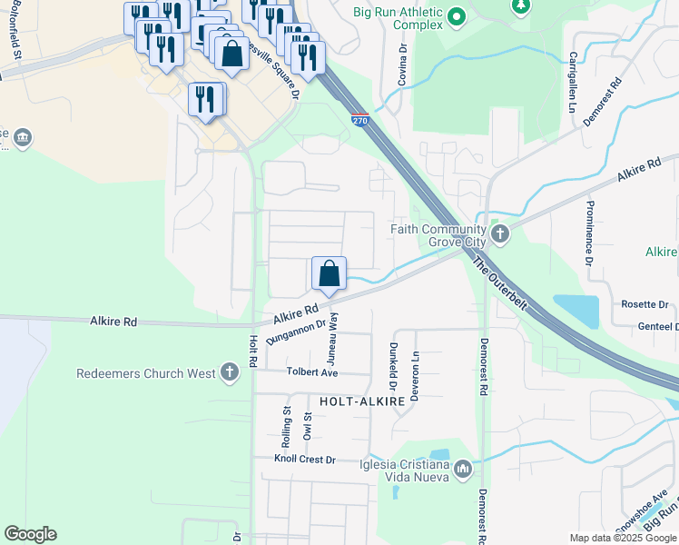 map of restaurants, bars, coffee shops, grocery stores, and more near 4623 Hobson Drive in Columbus
