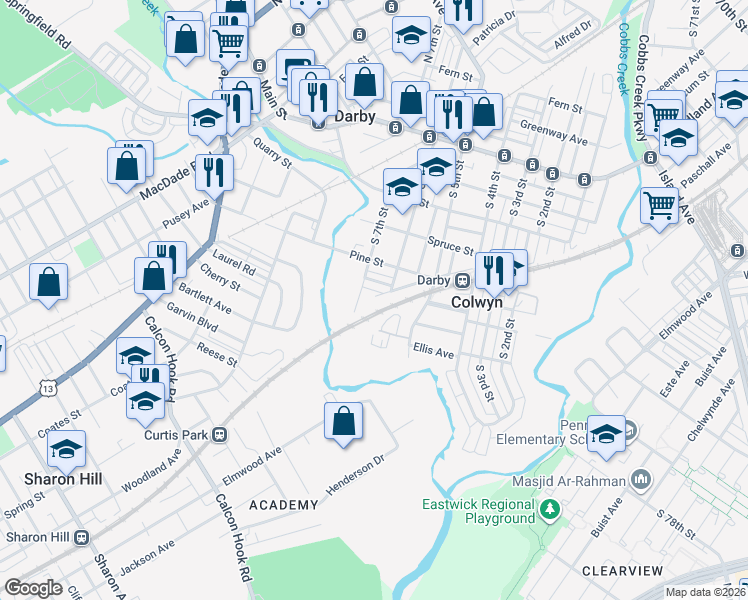 map of restaurants, bars, coffee shops, grocery stores, and more near 626 Keystone Avenue in Darby