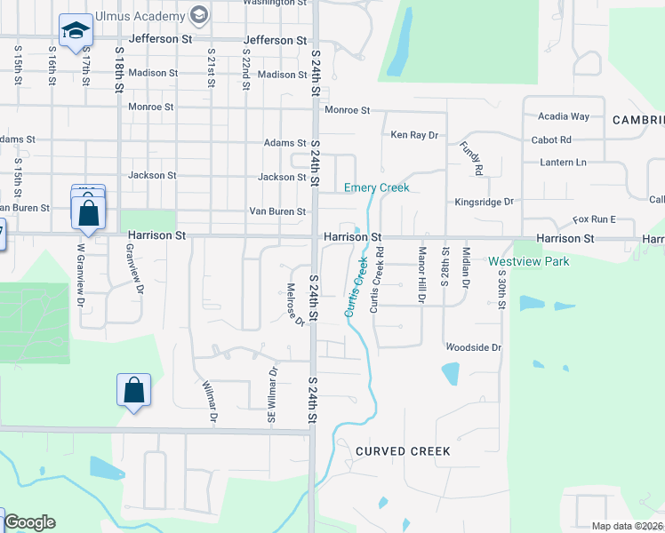 map of restaurants, bars, coffee shops, grocery stores, and more near 1601 South 24th Street in Quincy