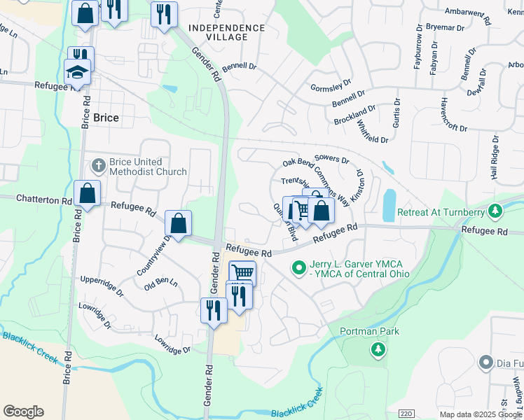 map of restaurants, bars, coffee shops, grocery stores, and more near 6672 Strattford Lakes Boulevard in Canal Winchester
