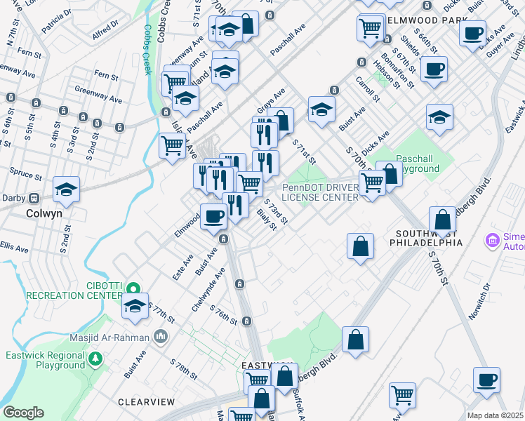 map of restaurants, bars, coffee shops, grocery stores, and more near 2611 Bialy Street in Philadelphia