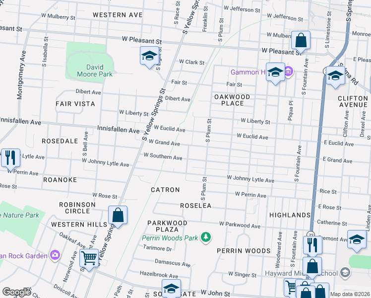 map of restaurants, bars, coffee shops, grocery stores, and more near 514 West Southern Avenue in Springfield
