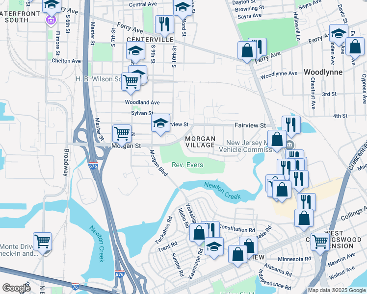 map of restaurants, bars, coffee shops, grocery stores, and more near 1067 Lakeshore Drive in Camden