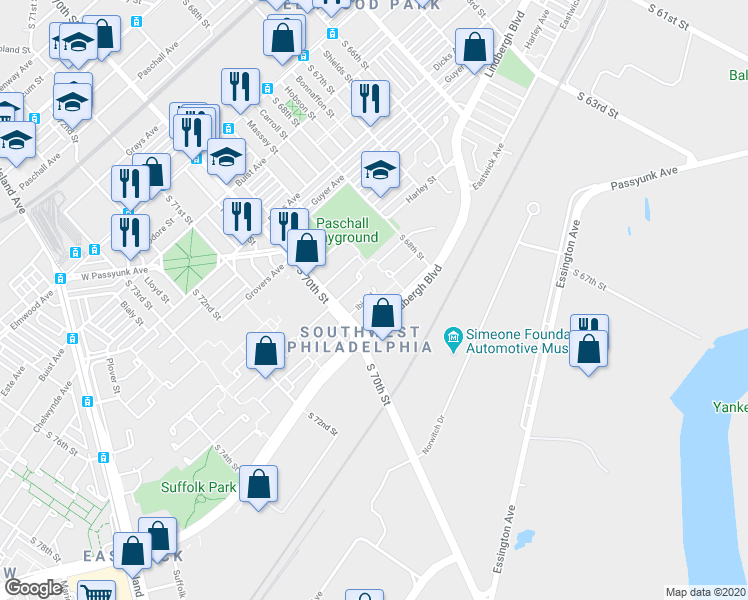 map of restaurants, bars, coffee shops, grocery stores, and more near 6920 Ibis Place in Philadelphia