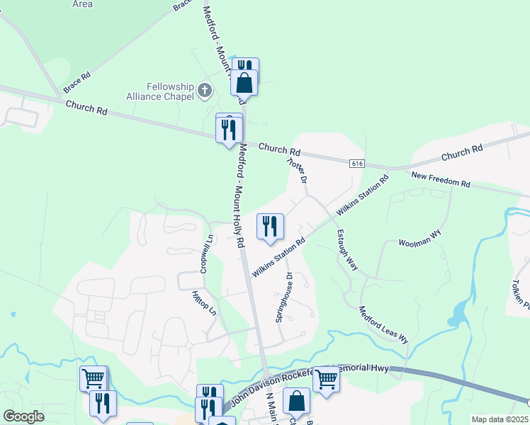 map of restaurants, bars, coffee shops, grocery stores, and more near 27 Saddler Drive in Medford