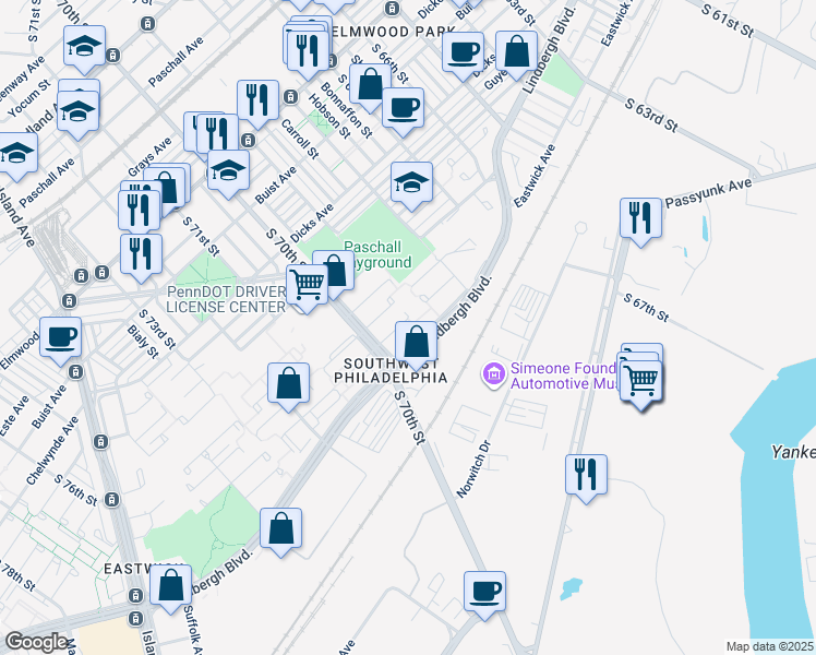map of restaurants, bars, coffee shops, grocery stores, and more near 6920 Ibis Place in Philadelphia