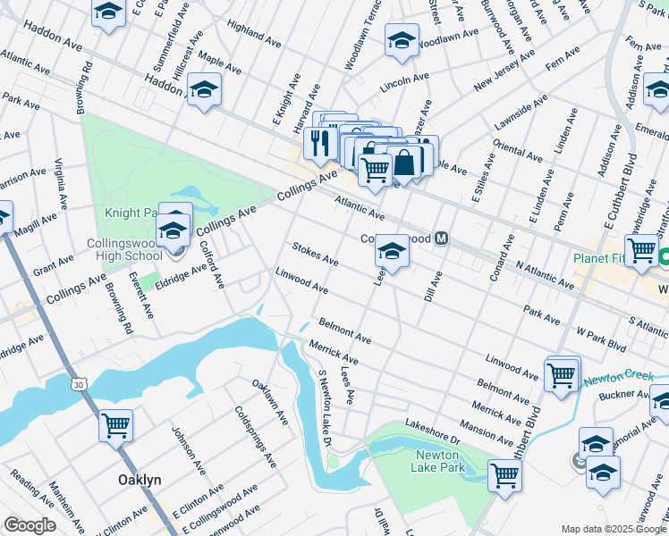 map of restaurants, bars, coffee shops, grocery stores, and more near 726 Stokes Avenue in Collingswood