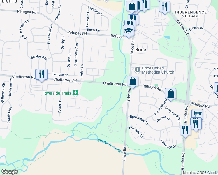 map of restaurants, bars, coffee shops, grocery stores, and more near Chatterton Rd in Columbus