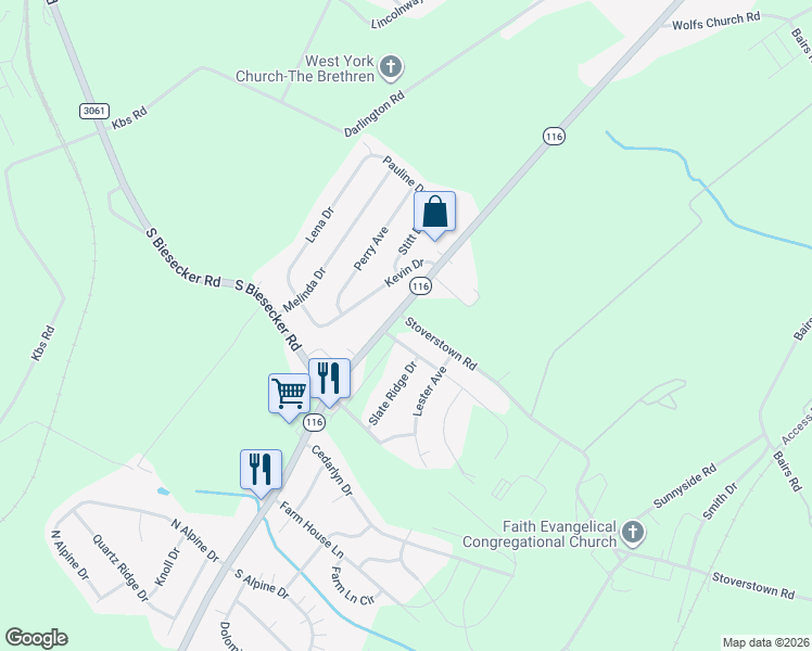 map of restaurants, bars, coffee shops, grocery stores, and more near 25 Pine Springs Boulevard in York