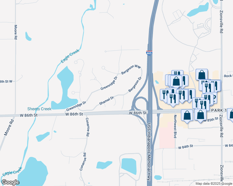 map of restaurants, bars, coffee shops, grocery stores, and more near 8631 Lepart Court in Indianapolis